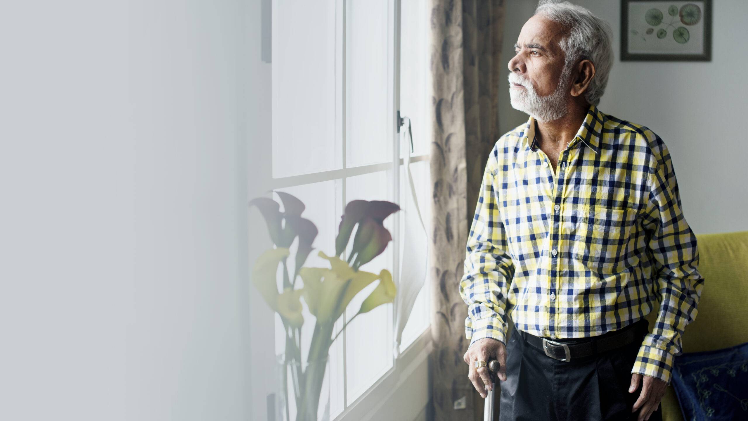 Elderly Indian man in self-isolation at home